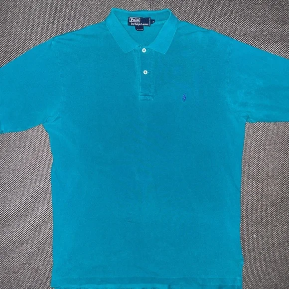 90s Polo Ralph Lauren Men's Teal Polo Shirt - Picture 3 of 5